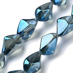 Electroplate Transparent Glass Beads Strands, Rainbow Plated, Nuggets, Marine Blue, 22x12.5x15mm, Hole: 1.4mm, about 30pcs/strand, 25.20''(64cm)(EGLA-E060-01A-FR04)