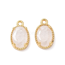 Brass Crushed Ice Cut Cubic Zirconia Pendants, Oval Charms, Nickel Free, Real 18K Gold Plated, White, 10x6.5x3.5mm, Hole: 0.9mm(KK-D024-24A-G)