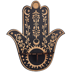 Hamsa Hand Wooden Crystal Sphere Display Stands, Witch Stuff Wiccan Altar Decor, Witchy Supplies Small Tray, for Witchcraft, Black, 250x54.5x300mm(AJEW-WH0258-822E)