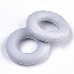 Food Grade Eco-Friendly Silicone Beads, Chewing Beads For Teethers, DIY Nursing Necklaces Making, Donut, Light Grey, 42x9mm, Hole: 20mm(SIL-Q006-71)