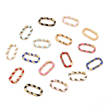Brass Micro Pave Cubic Zirconia Spring Gate Rings, with Enamel, Long-Lasting Plated, Oval, Real 18K Gold Plated, Mixed Color, 29x15.5x6mm, Hole: 23x9mm