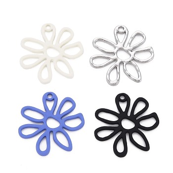 Rack Plating Spray Painted Alloy Pendants, Cadmium Free & Lead Free, Flower, Mixed Color, 24.5x24x1.5mm, Hole: 1.6mm