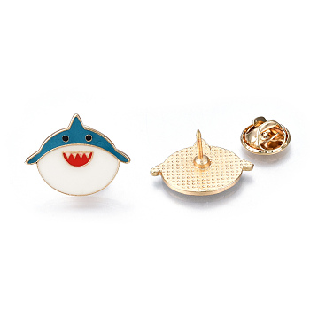 Shark Enamel Pin, Animal Alloy Brooch for Backpack Clothes, Cadmium Free & Lead Free, Light Gold, Steel Blue, 18x23x11mm, Pin: 1mm