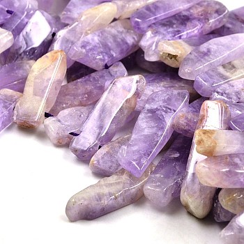 Irregular Strip Natural Amethyst Graduated Beads Strands, 23~62x10~12x4~6mm, Hole: 2mm, about 38pcs/strand, 15.3 inch