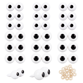 20Pcs Craft Resin Doll Safety Eyes, Stuffed Toy Eyes, with 20Pcs Plastic Pads, White, Eye: 26.5~40x36.5~50.5x16~25mm, Pad: 13x3.5mm, Hole: 5mm, 60pcs/box