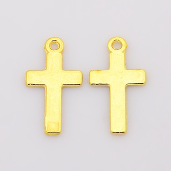 Tibetan Style Alloy Pendants, Cross, Cadmium Free & Nickel Free & Lead Free, Golden, 25x13x1.5mm, Hole: 2mm