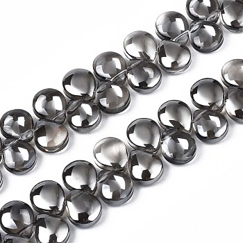 Electroplate Glass Beads Strand, Pearl Luster Plated, Teardrop, Black, 10x12x5mm, Hole: 0.8mm, about 82~99pcs/strand, 16.93 inch~ 23.23 inch(43~59cm)