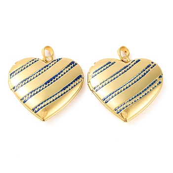 Rack Plating Brass Locket Pendant, with Enamel, Long-Lasting Plated, Heart, Real 18K Gold Plated, Dark Blue, 29x28.5x6.5mm, Hole: 5.5x3.5mm, Inner Diameter: 16.5x21mm