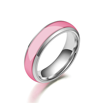Luminous 304 Stainless Steel Flat Plain Band Finger Ring, Glow In The Dark Jewelry for Men Women, Pearl Pink, US Size 9(18.9mm)