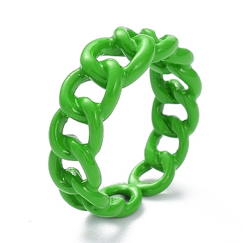Spray Painted Alloy Cuff Ring, Curb Chain Shape, Lime Green, 5~8mm, US Size 8(18.1mm)