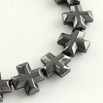 Non-magnetic Synthetic Hematite Beads Strands, Cross, 10x10x4mm, Hole: 1mm, about 40pcs/strand, 15.7 inch