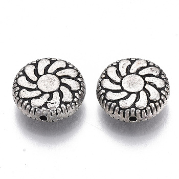Tibetan Style Alloy Beads, Cadmium Free & Lead Free, Flat Round, Antique Silver, 12x4mm, Hole: 1mm, about 470pcs/1000g