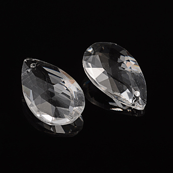 Faceted Teardrop Transparent Glass Pendants, Clear, 28x17x9mm, Hole: 1.5mm