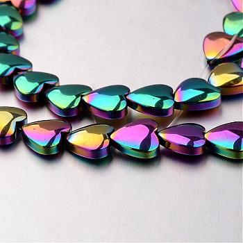 Electroplate Non-magnetic Synthetic Hematite Bead Strands, Heart, Multi-color Plated, 8x8x3mm, Hole: 0.7mm, about 55pcs/strand, 15.7 inch