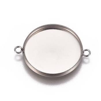 304 Stainless Steel Cabochon Connector Settings, Plain Edge Bezel Cups, Flat Round, Stainless Steel Color, Tray: 20mm, 27.5x21.8x2mm, Hole: 1.8mm