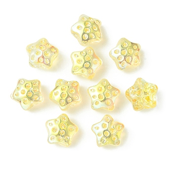 Transparent Electroplate Glass Beads, Rainbow Plated, Star, Gold, 15x15x9mm, Hole: 1.2mm