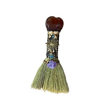 Natural Carnelian Heart Magic Broom, Mini Witch Broom, Reiki Stone For Cleansing Healing Fengshui, for Home Halloween Decor, 170x30mm