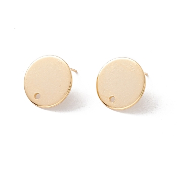 201 Stainless Steel Stud Earring Findings, with 316 Surgical Stainless Steel Pins and Hole, Flat Round, Real 24K Gold Plated, 15mm, Hole: 1.6mm, Pin: 0.7mm