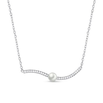 TINYSAND 925 Sterling Silver Cubic Zirconia Pendant Necklaces, with Pearl Beads, Silver, 14.5 inch