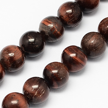 Natural Red Tiger Eye Stone Bead Strands, Dyed, Round, 10mm, Hole: 1mm, about 38pcs/strand, 14.9 inch