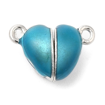 Heart Alloy Enamel Magnetic Clasps, for Couple Jewelry Bracelets Pendants Necklaces Making, Platinum, Deep Sky Blue, 10x15x7mm, Hole: 1.4mm