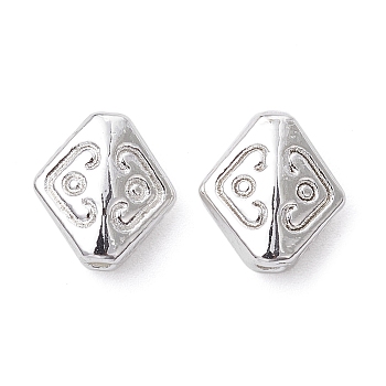 Alloy Beads, Long-Lasting Plated, Rhombus, Silver, 9.5x8.5x4mm, Hole: 1.2mm
