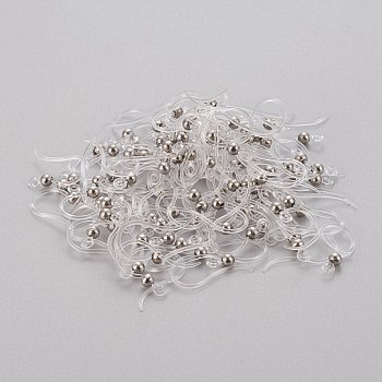 Eco-Friendly Plastic Earring Hooks, with 304 Stainless Steel Beads and Horizontal Loop, Round, Stainless Steel Color, 15.5x8x0.7mm, Hole: 1.2mm, 24 Gauge, Pin: 0.5mm