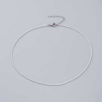 Cubic Zirconia Beaded Necklaces, with 304 Stainless Steel Lobster Claw Clasps and 316 Surgical Stainless Steel Chain Extender, White, 15.75 inch(40cm)