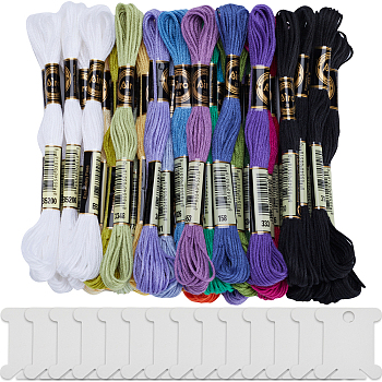 3 Sets 3 Style 6-Ply Polyester Embroidery Floss, Cross Stitch Threads, Segment Dyed Gradient Color, with 14Pcs Plastic Thread Winding Boards, Mixed Color, 0.5mm, about 8.75 yards(8m)/skein, 12 skeins/set, 1 set/style