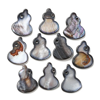 Dyed Natural Freshwater Shell Pendants, Gourd Charms, Gray, 20.5~21x15~16x2~3mm, Hole: 1.5mm