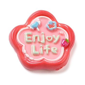 Opaque Resin Cabochons, Enjoy Life Word Cabochons, Flower, 25x27x7mm