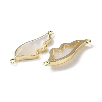 Brass Wing Connector Charms, with Natural White Shell, Real 18K Gold Plated, 27x10x3.5mm, Hole: 1mm
