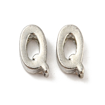 Platinum Plated Alloy Beads, Initial Letter, Letter.Q, 10x3mm, Hole: 1.8mm
