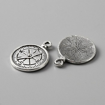 Tibetan Style Alloy Charm, Compass, Antique Silver, 26.5x20x3mm, Hole: 2mm