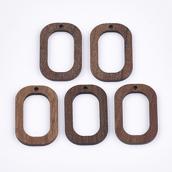 Walnut Wood Pendants, Oval, Saddle Brown, 28x19x2.5~3mm, Hole: 1.8mm