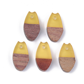 Resin & Walnut Wood Pendants, Fish Mouth, Gold, 16x9x3.5~4mm, Hole: 1.8mm