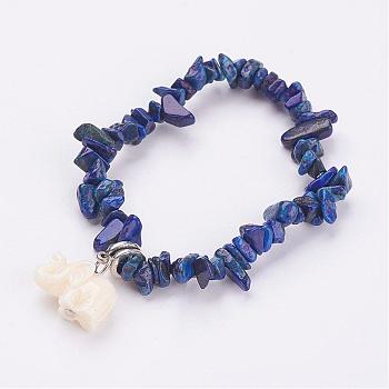 Resin Elephant Charm Bracelets, with Natural Lapis Lazuli(Dyed) Chips, 2 inch(51mm)