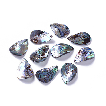 Natural Abalone Shell/Paua Shell Pendants, teardrop, Twist, 28.5~31x18.5~20x1.5~2.5mm, Hole: 1.2~1.4mm
