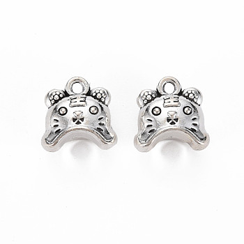 Tibetan Style Alloy Charms, Cadmium Free & Lead Free, Tiger, Antique Silver, 12.5x12.5x7.5mm, Hole: 1.8mm