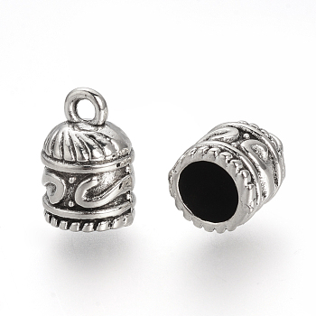 Tibetan Style Alloy Cord Ends, End Caps, Cadmium Free & Lead Free, Column, Antique Silver, 12.5x8mm, Hole: 2mm, Inner Diameter: 6mm, about 685pcs/1000g