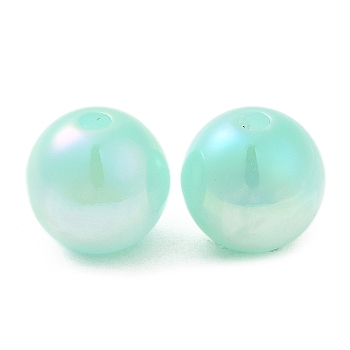 Iridescent Opaque Resin Beads, Candy Beads, Round, Turquoise, 10x9.5mm, Hole: 1.8mm
