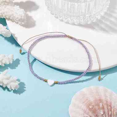 Heart Natural Shell & Glass Seed Braided Bead Bracelets(BJEW-JB09922-02)-2