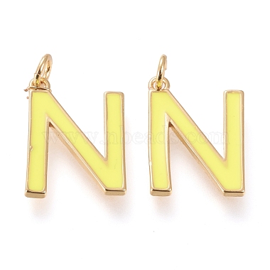 Real 18K Gold Plated Champagne Yellow Alphabet Brass+Enamel Pendants