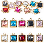 10Pcs UV Plating Alloy Pendants, Square, with Glass, Faceted, Mixed Color, 15.5x12.5x4.5mm, Hole: 2mm(ALRI-TADJ0001-05)