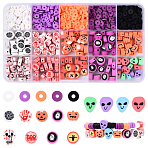 15 Styles Halloween Theme Handmade Polymer Clay Beads, Mixed Shapes, Mixed Color, 6~12x6~11x1~5mm, Hole: 1.5~2mm(CLAY-YW0002-59)