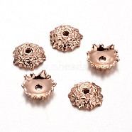 Apetalous Carved Flower Alloy Bead Caps, Lead Free & Nickel Free & Cadmium Free, Rose Gold, 12x3mm, Hole: 1.5mm(PALLOY-D331-01RG-NR)