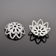 Filigree Flower Multi-Petal Brass Fancy Bead Caps, Platinum, 10x4mm, Hole: 1~10mm(KK-N0088-03)