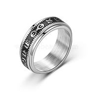 Om Mani Padme Hum Stainless Steel Rotating Finger Ring, Fidget Spinner Ring for Calming Worry Meditation, Stainless Steel Color, Inner Diameter: 19mm(PW-WG20917-03)