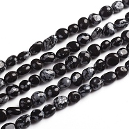Natural Snowflake Obsidian Beads Strands, Tumbled Stone, Nuggets, 6.5~9.5x5.5~7.5x3.5~5.5mm, Hole: 0.8mm, about 50pcs/Strand, 15.67 inch(39.8cm)(G-D0002-B19)