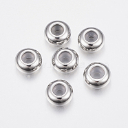 201 Stainless Steel Bead Spacers, Slider Beads, Stopper Beads, Rondelle, Stainless Steel Color, 8x4mm, Hole: 2mm(STAS-E149-06P-8mm)
